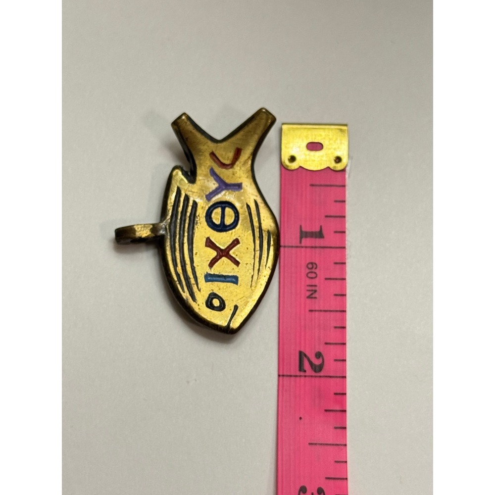 Vintage 1969 Terra‎ Sancta Guild Ichthys Fish Pendant Bronze Enamel Israel IXΘYC - Picture 2 of 5